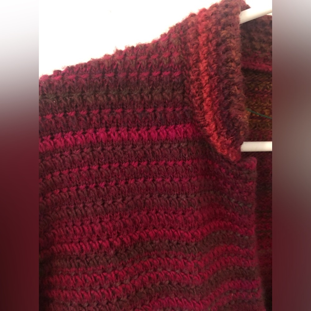 Benetton Y2k Chunky Ribbed Red Burgundy Wool Sweater button up cardigan size M - Picture 4 of 12